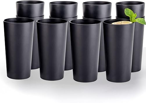 26oz Stackable Plastic Water Tumblers Set of 12, Shatter-Proof Plastic Cups, Reusable Plastic Drinking Glasses, BPA-Free, Dishwasher-Safe, Heat-Resistant, Microwave-Safe Black