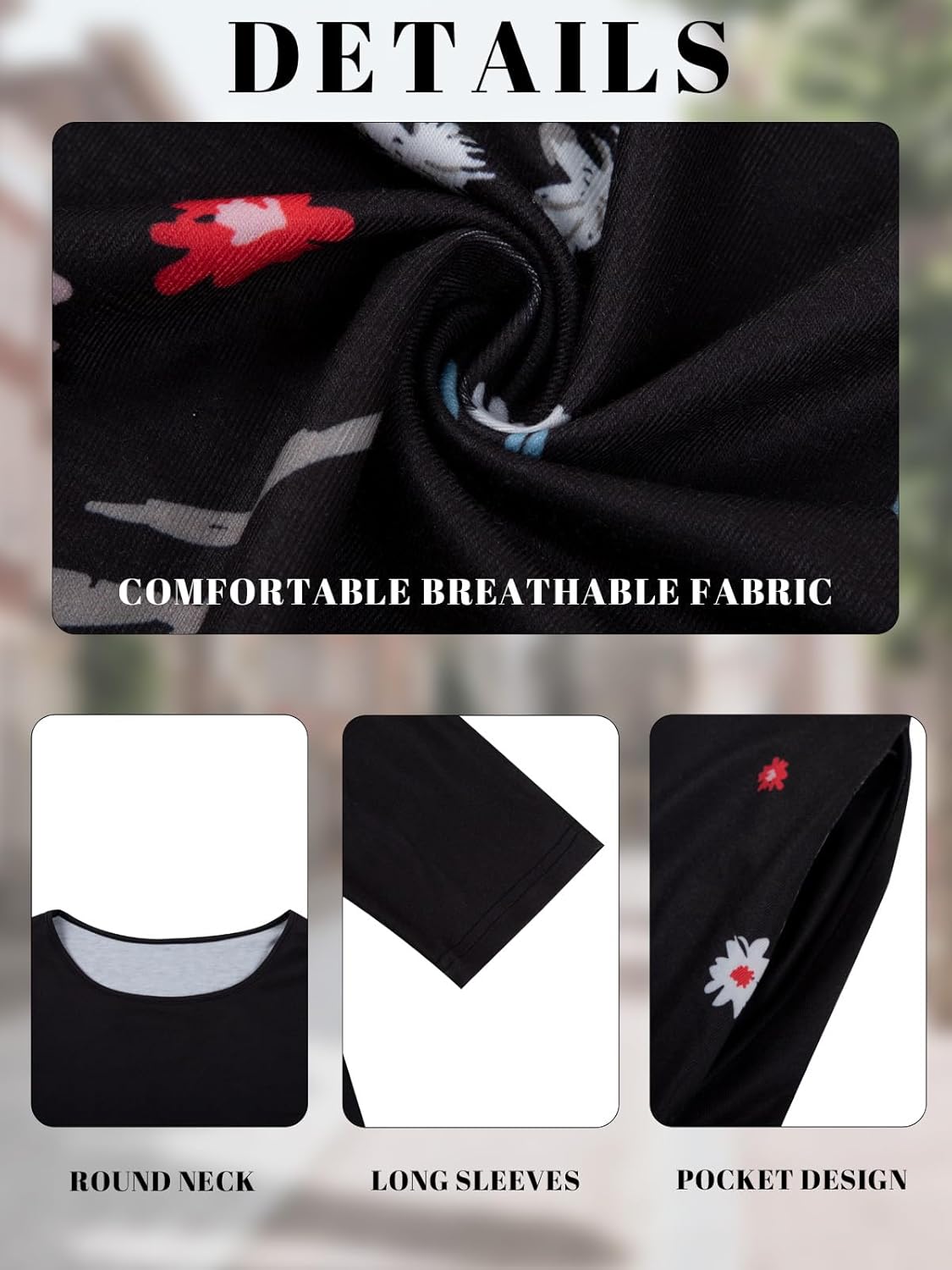 BLANCHES Plus Size Floral Dress for Women Long Sleeves Crew Neck Casual Dresses Empire Waist A-Line Flowy Dress with Pockets - Image 6