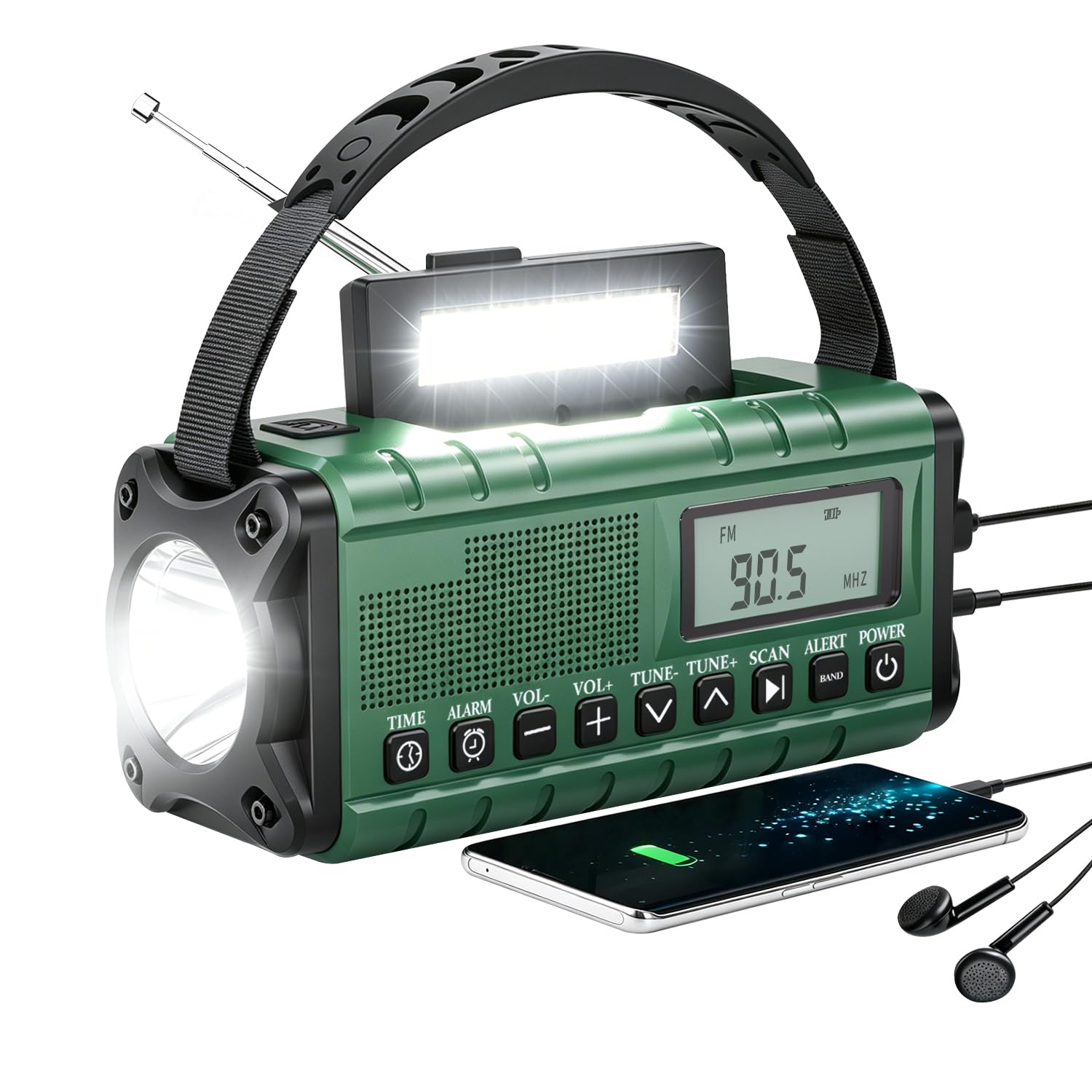 Photo 1 of 10000mAh/37000mWh Emergency Radio-Weather Radio Portable AM FM Auto Scan with Solar Panel/Hand Crank/AC Input Rechargeable Battery with Flashlight Reading Lamp SOS Siren for Indoor/Outdoor Emergency