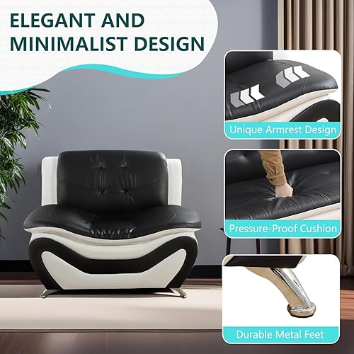 Miniatura 3 de Sofá modular de cuero, juego de muebles de sala de estar, 3 piezas, moderno, para sala de estar, apartamento, oficina, dormitorio, color blanco y