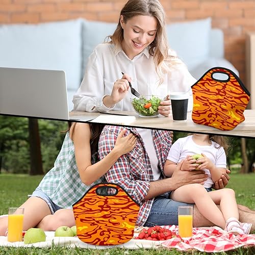 Miniatura 7 de Lonchera de neopreno rojo con fondo de lava caliente, suave, lavable, reutilizable, aislada, ligera, para preparación de comidas, para oficina,