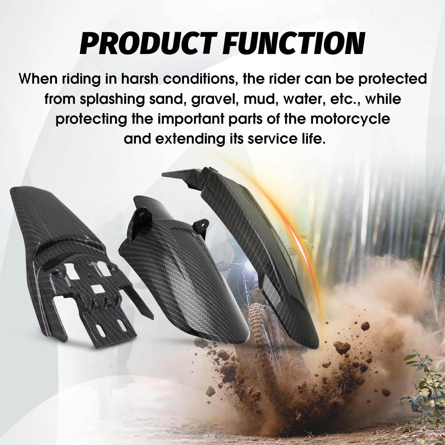 Spatbord voor Carbon Fiber Dirt Bike Voorspatbord Kunststof voor Light Bee Surron Sur-Ron Elektrische Fiets Zwart