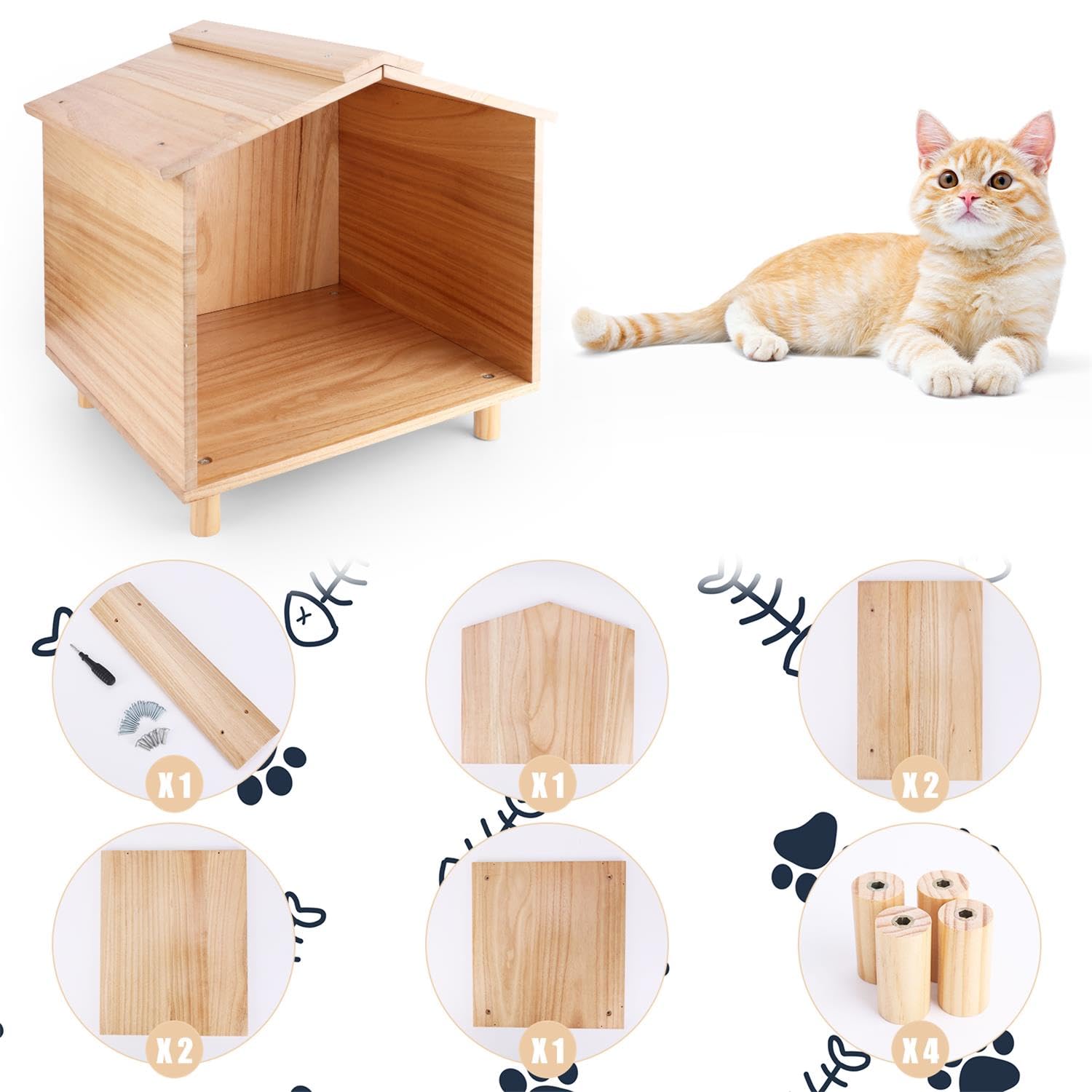 Maison d'Extérieur pour Chat, Salle à Manger Extérieure en Bois pour Chat Maison Étanche pour Chat Station d'alimentation Extérieure pour Chat Chien Oiseaux Lapins