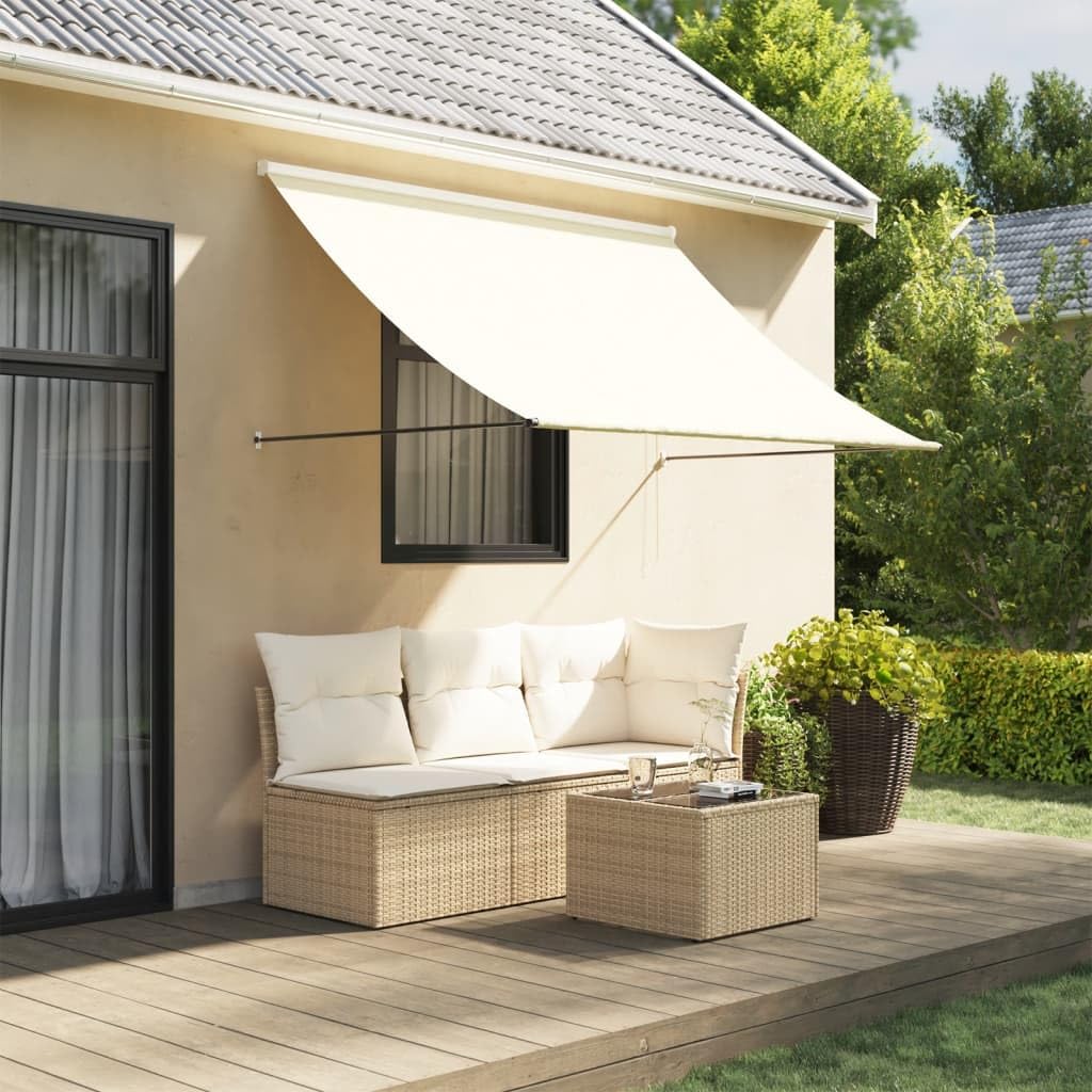 Tenda da Sole Retrattile in Tessuto Crema 200x150 cm con Telaio in Acciaio Antracite per Esterni Patio Balcone Veranda Protezione UV e Ombra