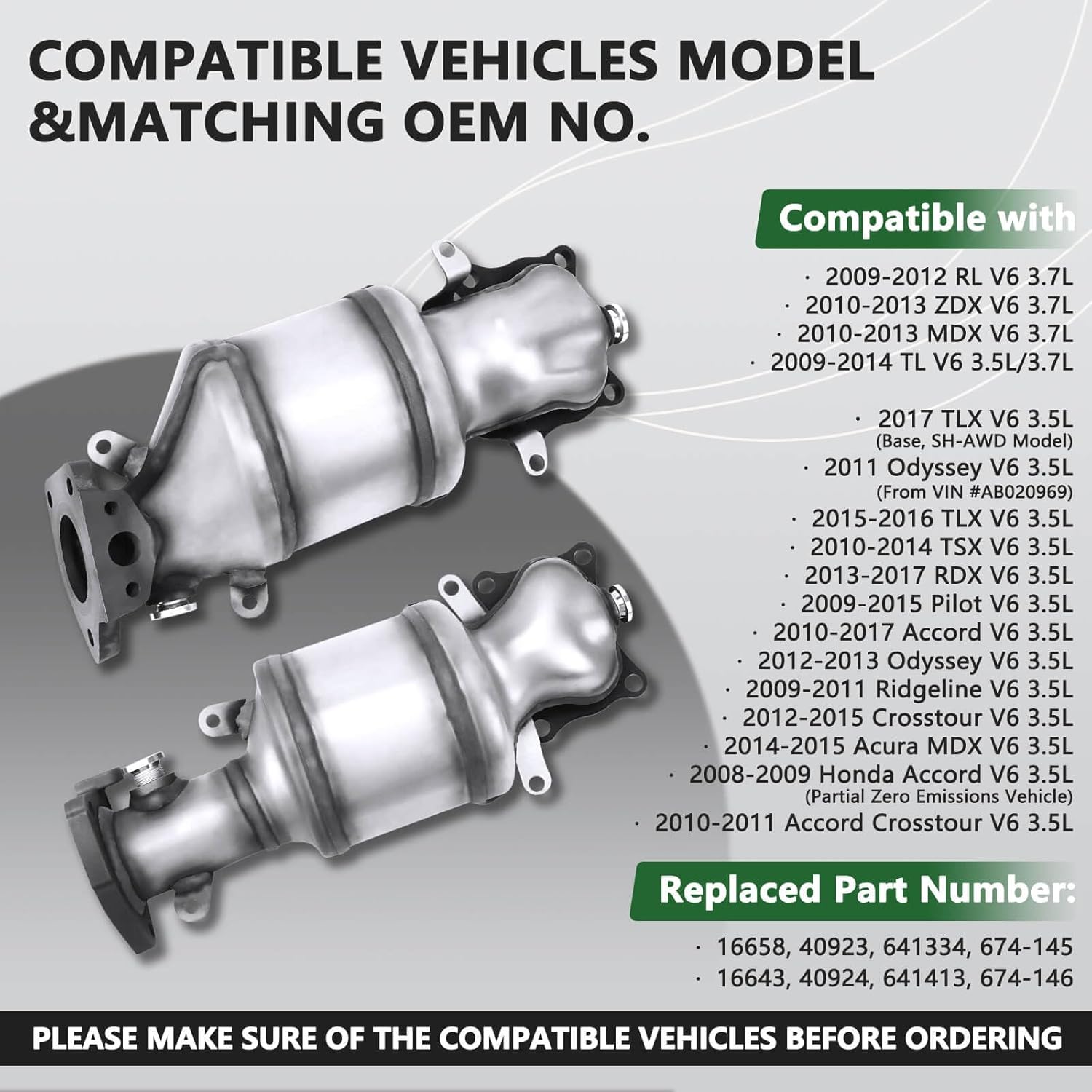 Front Catalytic Converter Compatible with 2008 2009 2010-2017 Honda Accord, Pilot, Odyssey, Ridgeline, Crosstour & Acura MDX, RDX, TLX, TSX, TL, ZDX, RL, 3.5L 3.7L, Direct-fit(EPA Compliant)