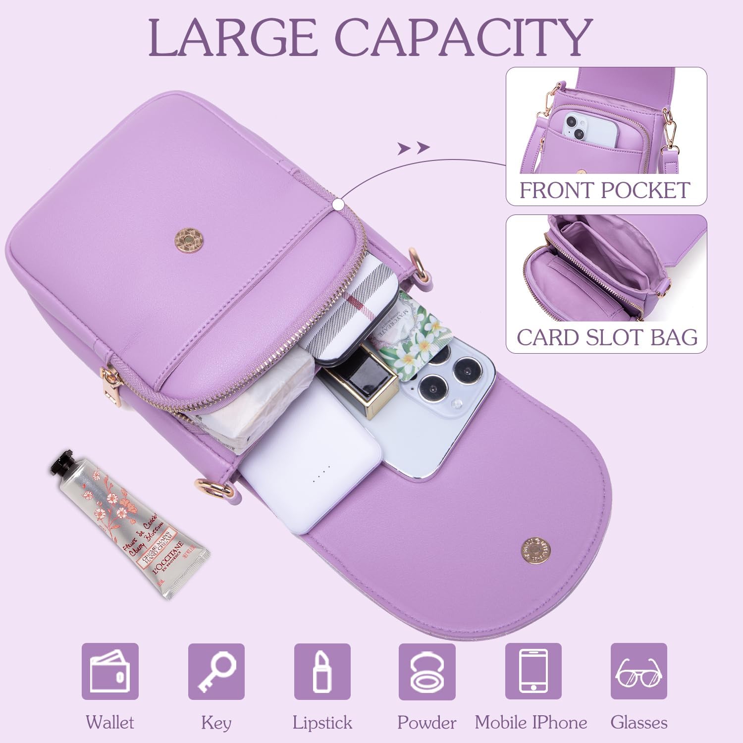 Crossbody Purse for Teen Girls Small Initial Cell Phone Toddler Purse Leather Triple Compartment Crossbody Bags - Image 3