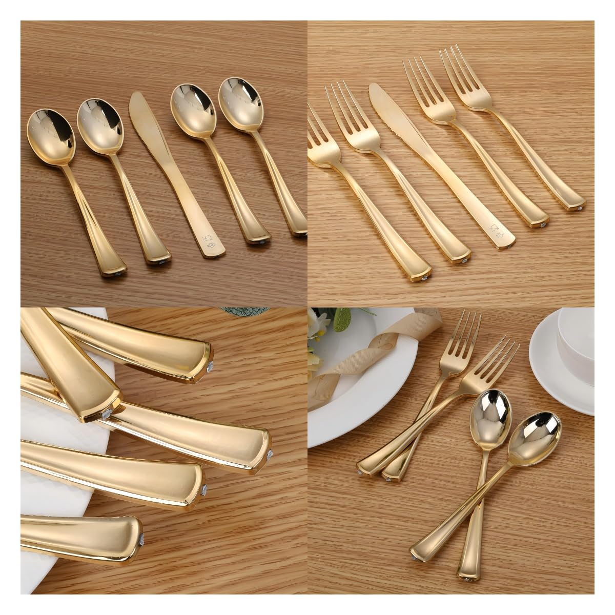 Gold Plastic Cutlery Set - 300 Piece Disposable Silverware -11 Gold Plastic Cutlery Set - 300 Piece Disposable Silverware -11