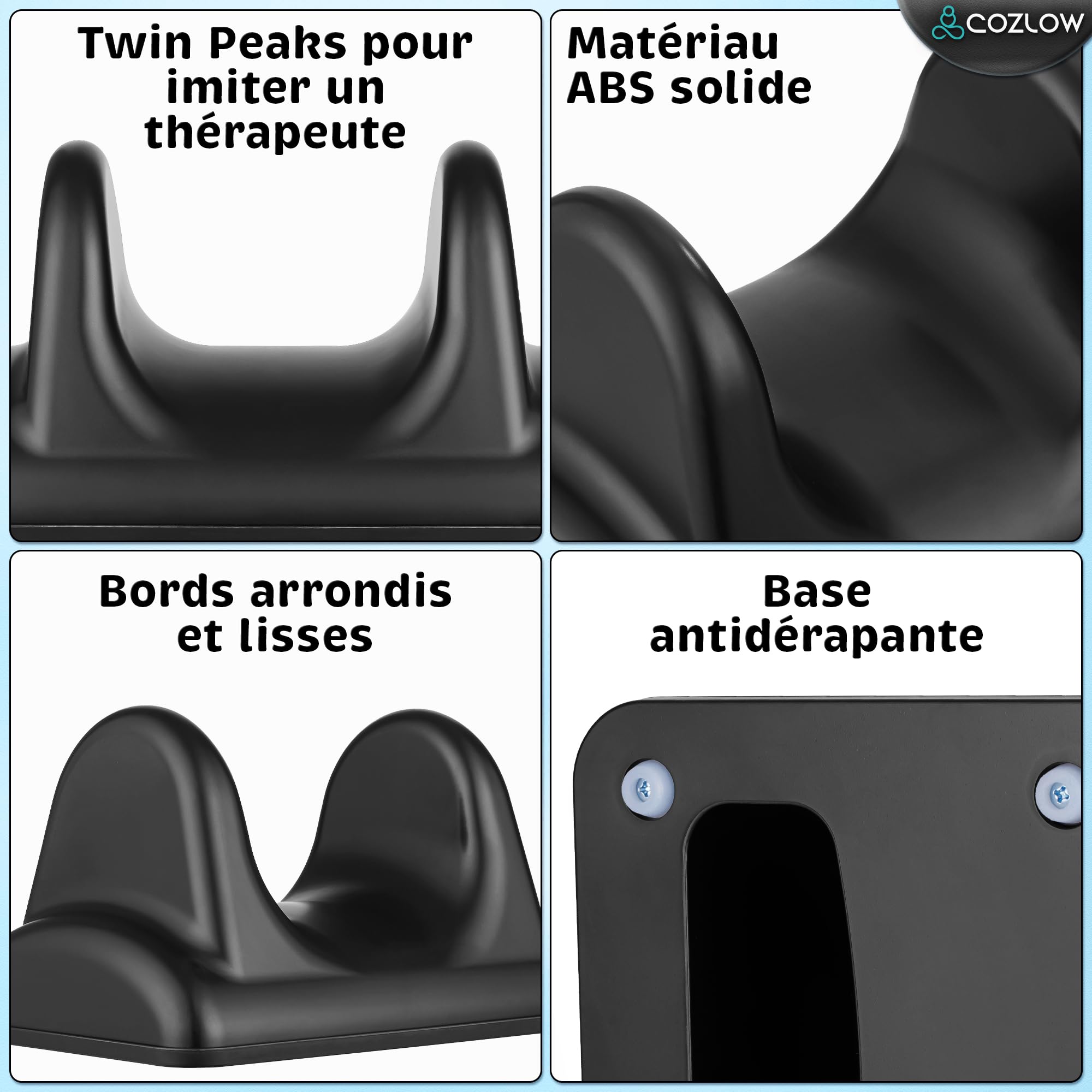 Cozlow Outil de massage pour libération du psoas – Noir – Étireur musculaire des muscles fléchisseurs du dos et des hanches – Masseur de tissus profonds pour soulager la douleur – par Cozlow