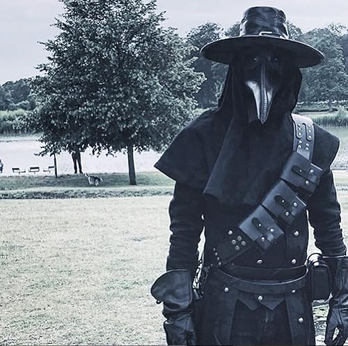 Miniatura 7 de BUUFAN Máscara de médico de pájaro de la peste de piel sintética, máscara de pico de nariz larga con capa, collar de crucifixión, cetro, máscara