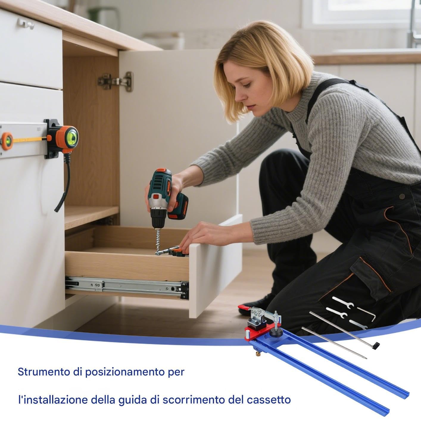 Maschera Ferramenta Armadio Guida Antiscivolo Da Falegnameria | Maschera posizionamento montaggio guide cassetti Falegnami carpentieri cucina bagno tavolo mobili scrivanie toletta officina