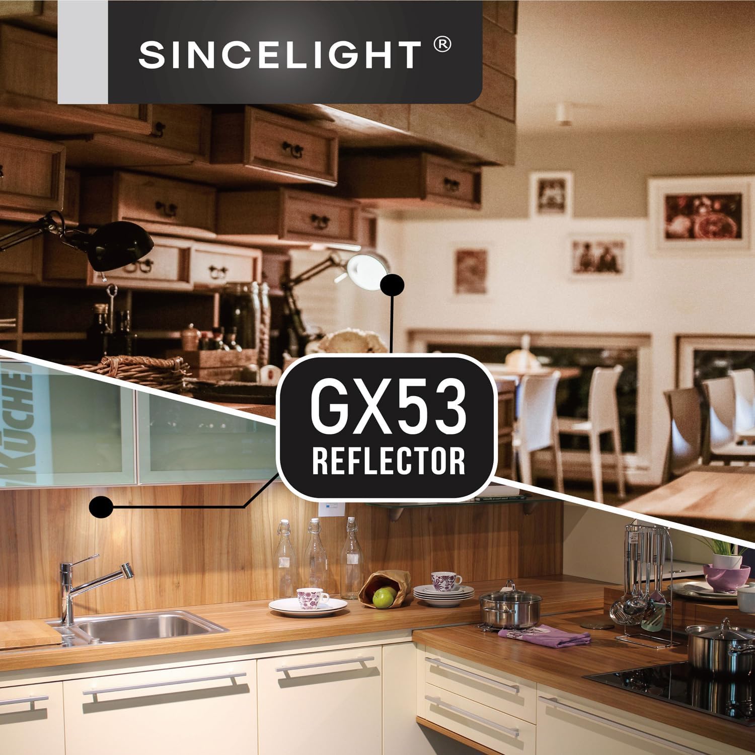 SINCELIGHT GX53 LED Bulbs, 7W, Reflector, 60W Equivalent, Disc Frosted Puck, RA≈92, Warm White 2700K, Retrofit The GX53 Fittings in Kitchen Units, Display Cabinets, Under-Shelf Lighting, Pack of 4