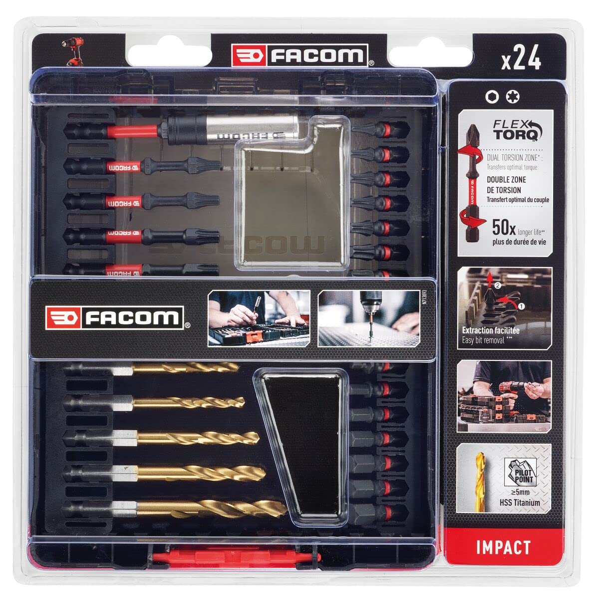 FACOM Jeu de 24 Embouts Impacts - 24 Pièces pour Perçage - EN.1J24PB