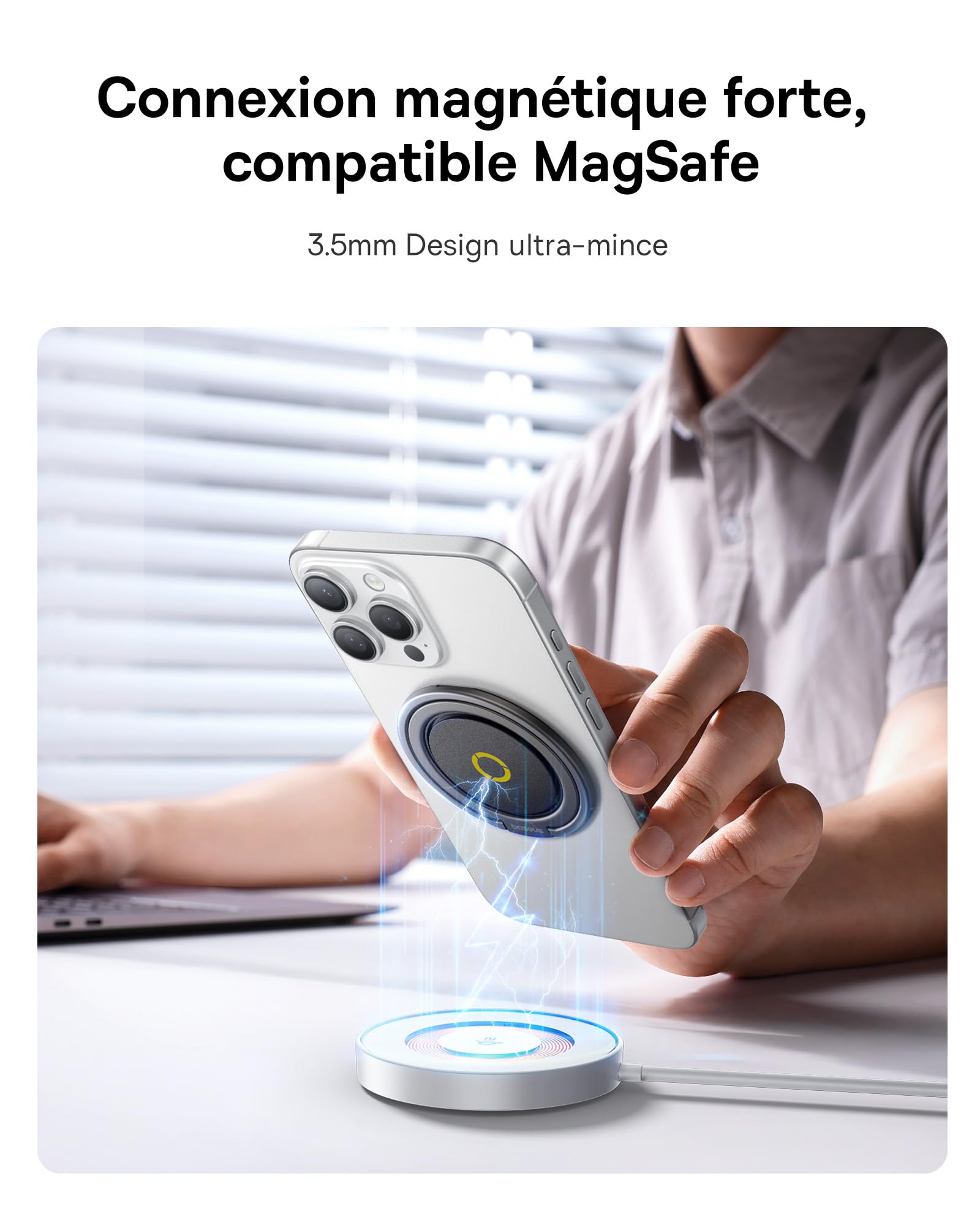 Baseus MagPro II Anneau iPhone Magnétique pour MagSafe, 7.5N Support Anneau Magnétique, 360 ° Rotation Doigt Poignée Support pour iPhone 16 15 14 13 12 Pro Max