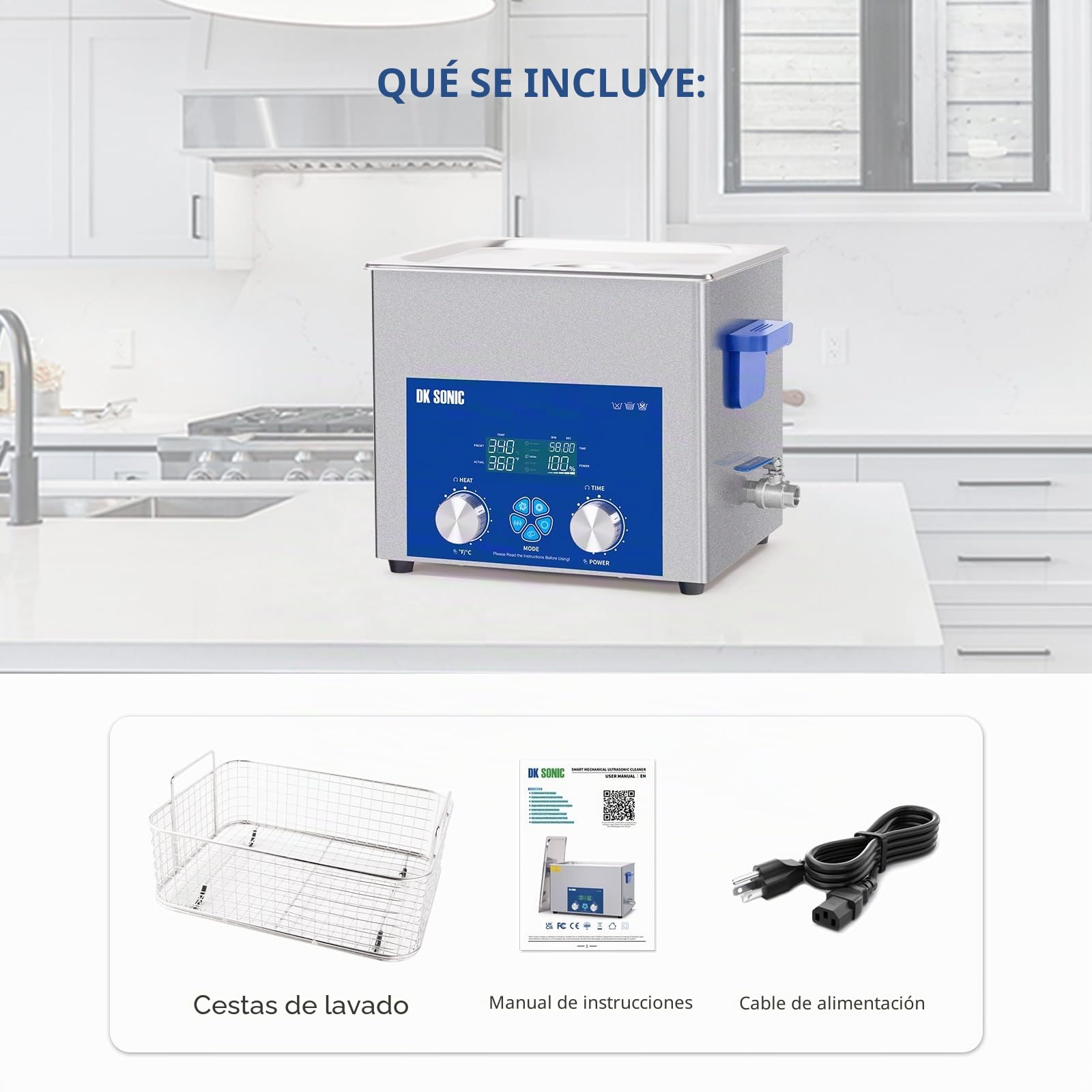 DK SONIC Limpiador Ultrasónico de 10L, 240 W, Limpiador Ultrasónico Comercial con Temporizador Mecánico Inteligente, Calefacción y Cesta, Múltiples Funciones para Carburador, Motores de Motocicleta