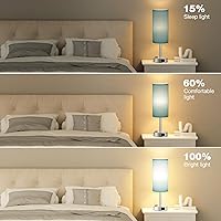 Vista 5 de Fenmzee Lámpara de mesa de noche turquesa para dormitorio, lámpara táctil regulable de 3 vías, puertos de carga USB A y C y salida de CA, lámpara