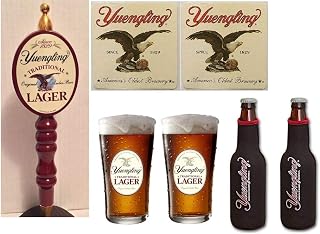 Lager Beer Tap Handle, 2 Lager Pint Glasses, 2 Bottle Suits & 20 Bar Coasters Set