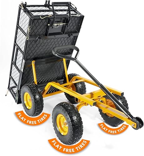 Yardsam - Carros de jardín sin neumáticos planos, capacidad de 400 libras de acero resistente, con lados extraíbles, asas extraíbles, ruedas todo