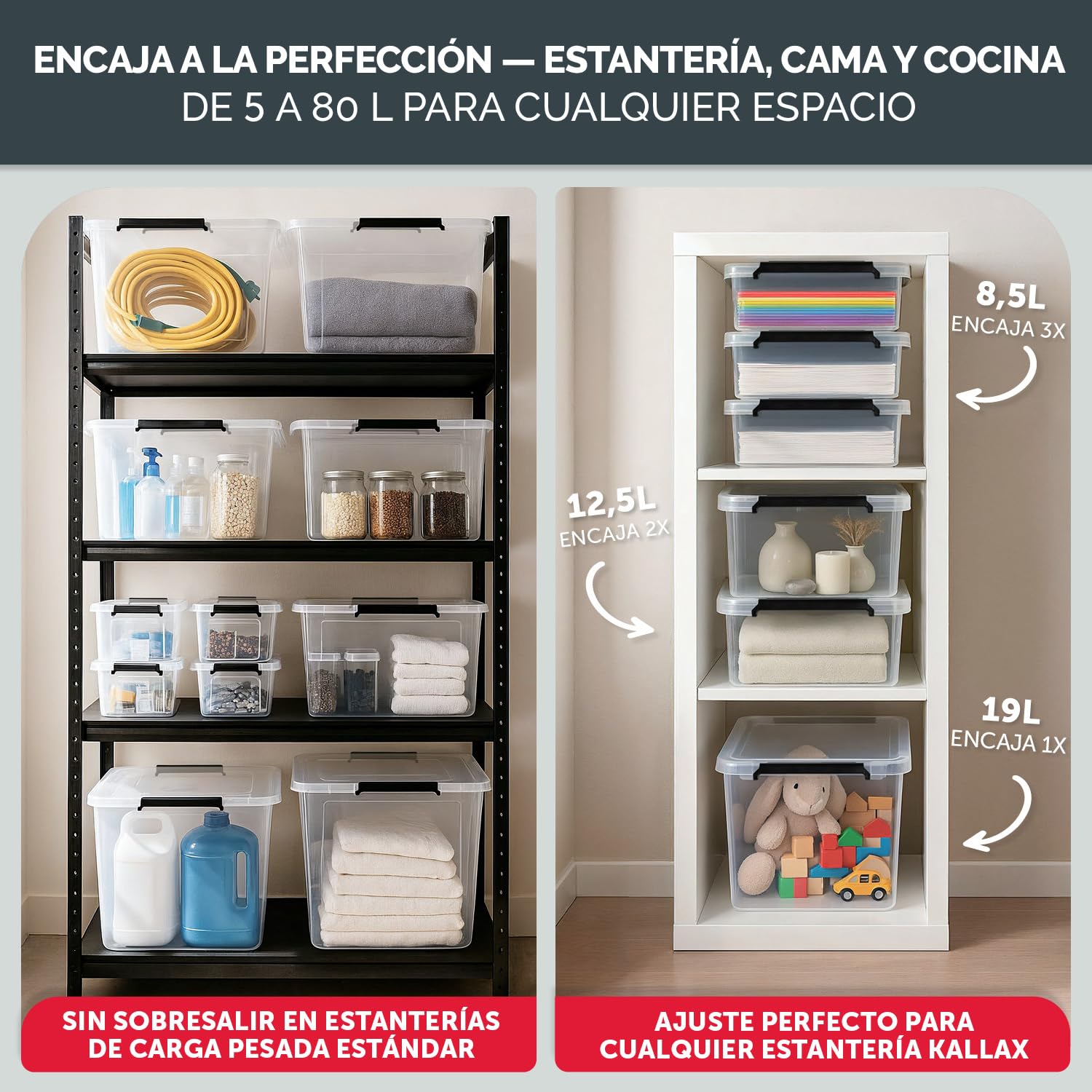 Caja de almacenamiento con tapa - Caja in BPA y apta para alimento Almacenamiento - Caja de plático con tapa - Caja de almacenamiento tranparente - Set de 4-12.5 Litros
