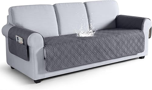 VANSOFY Funda de sofá, funda impermeable y lavable, protector de muebles, funda de asiento antideslizante para perros, mascotas (sofá, gris oscuro)