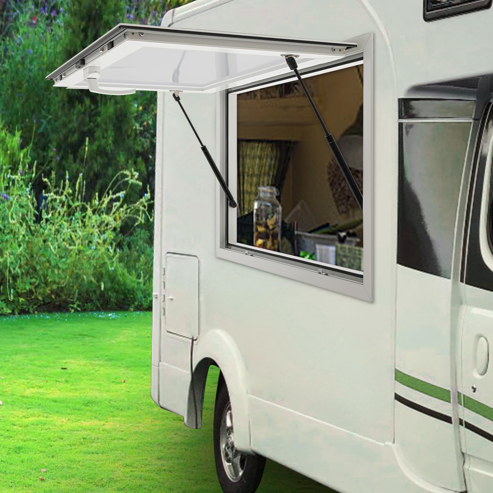 Concession Window, 50x30in Concession Stand Serving Window for Food Truck, Aluminum Alloy Food Truck Service Window, Double Waterproof Strips, Maximum Angle Of 80°, Wall Mounted, White