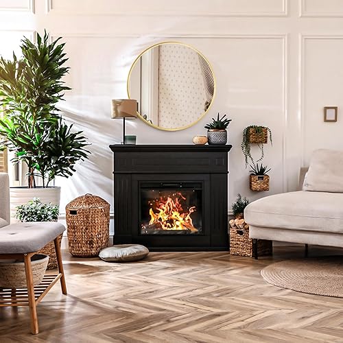 Miniatura 7 de DZ Aimier Espejo redondo dorado de 24 pulgadas, espejo circular montado en la pared con marco de metal para tocador de baño, entrada, sala de estar,