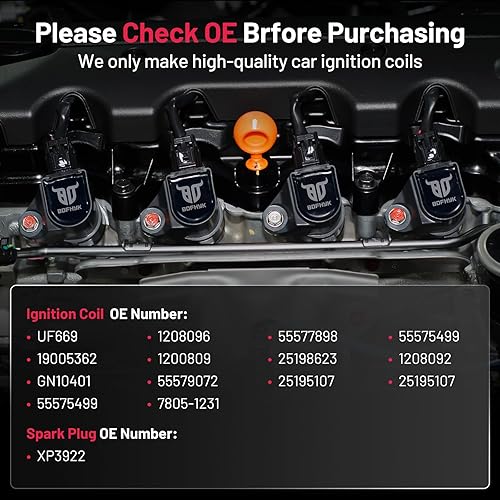 Miniatura 5 de BDFHYK 1 paquete de bobina de encendido UF669 y 4 bujías de iridio XP3922 compatibles con Buick Encore Chevy Cruze Cruze Limited Sonic Trax Volt
