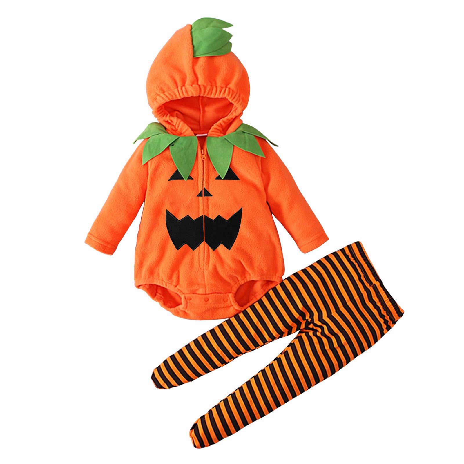 2 Pièces Deguisement Halloween Bébé Cosplay Citrouille Rayé Pour Filles Et Garçons 0-24 Mois