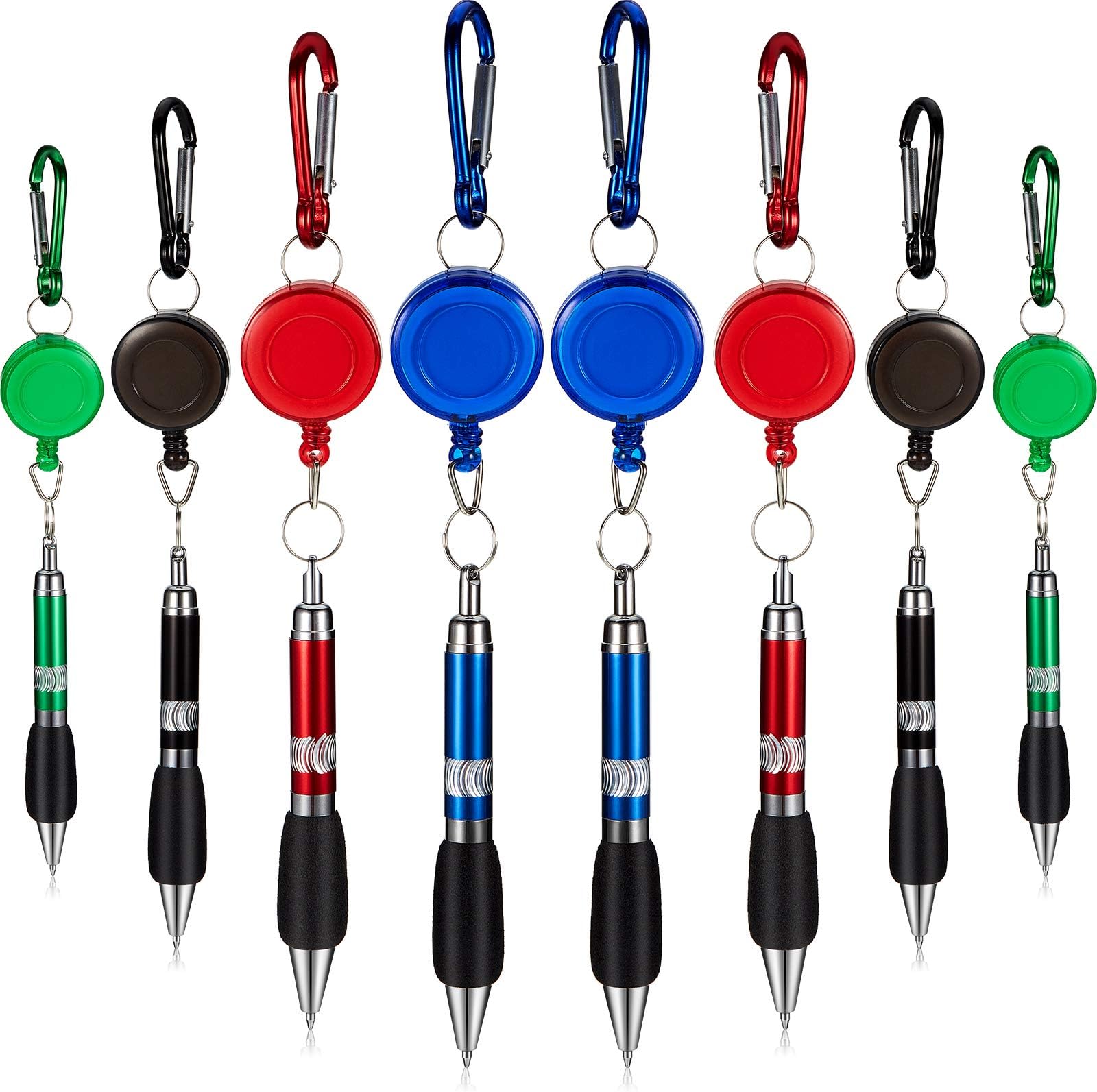 Outus 12 Pieces Retractable Pull Clip Pen Retractable Reel Holder 3-in-1 Badge Reel Pen Belt Keychain Clip for Nurses, Colleagues