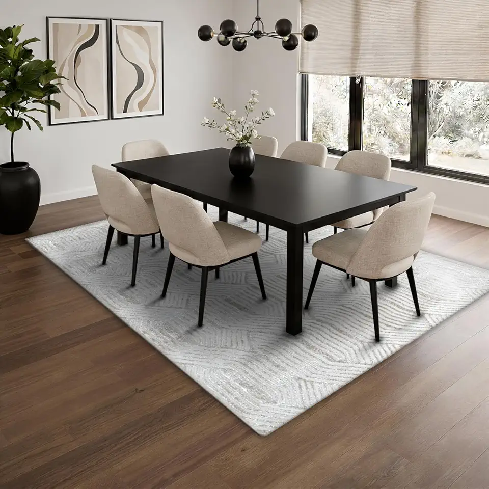 1 Tapete Sala de Jantar Mesa Alto Padrão 150x200 Nz Lua Vr (M05 BRANCO BEGE PEROLADO - Egípcio Macio Moderno)