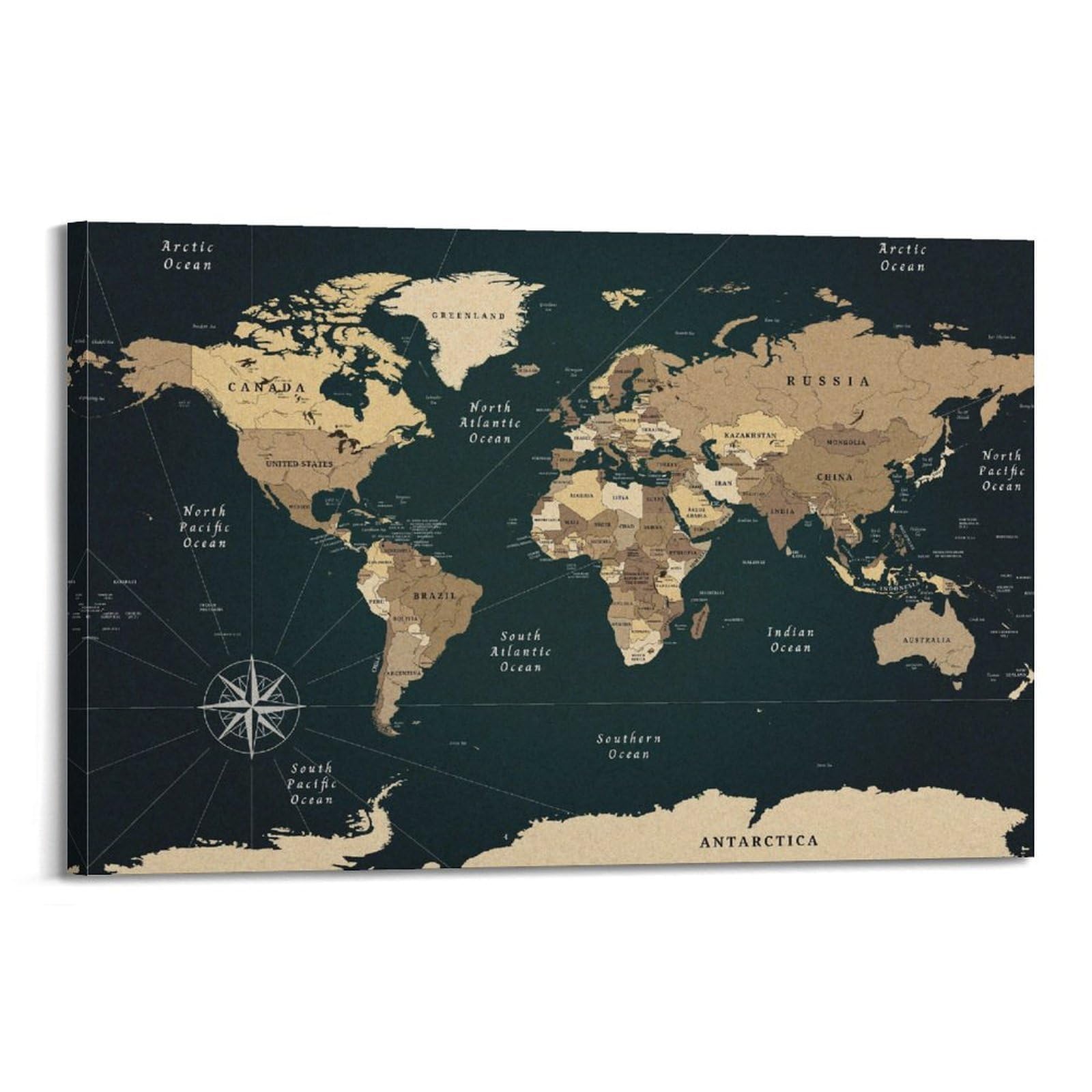 OKAHYS Vintage World Map Poster Decorative Painting Canvas Wall Artworks Picture 20x30inch(50x75cm)