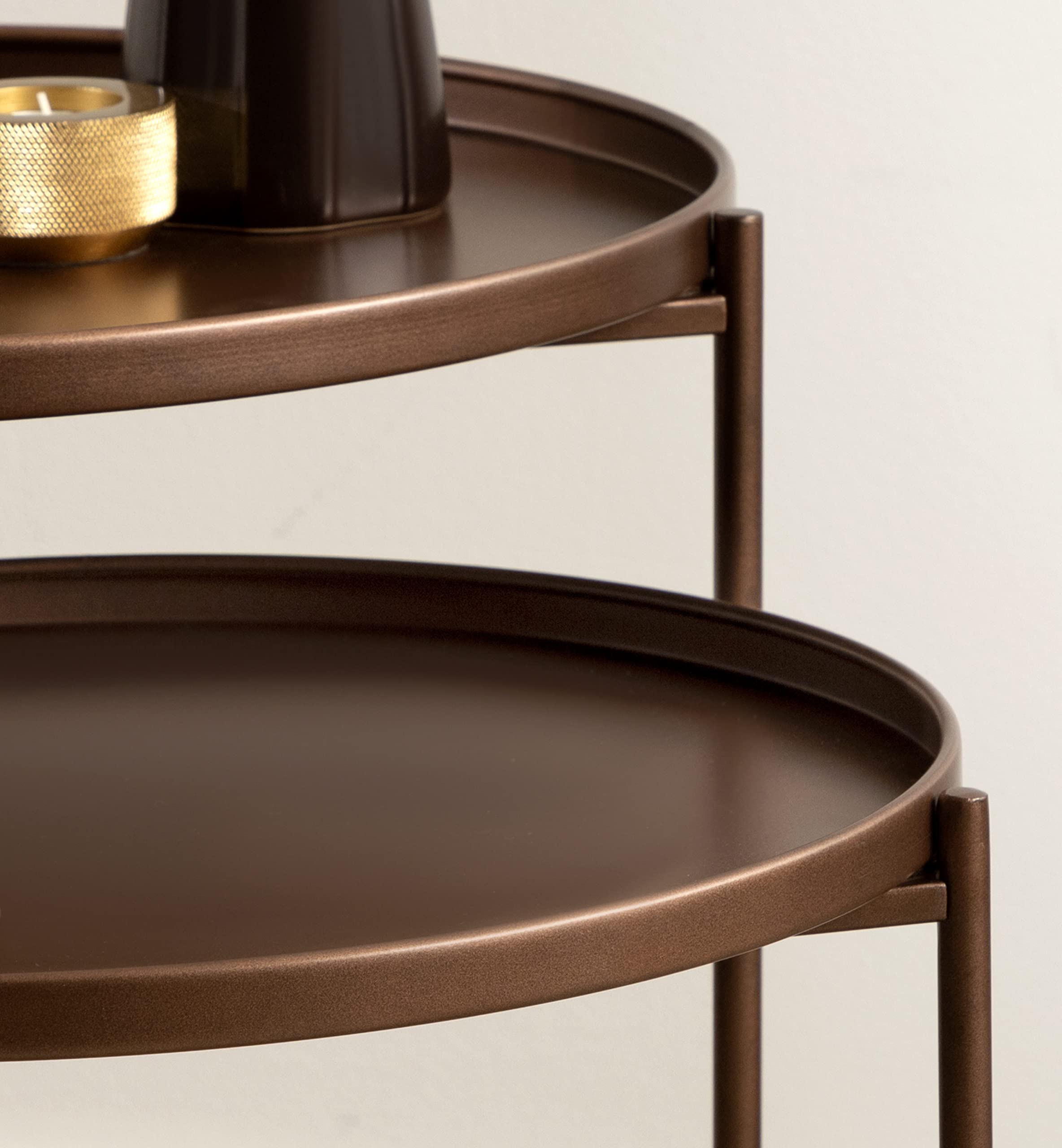 Kate and Laurel Ulani Modern Nesting Side Table; Set of 2; Bronze; Sophisticated Glam End Tables for Storage and Display