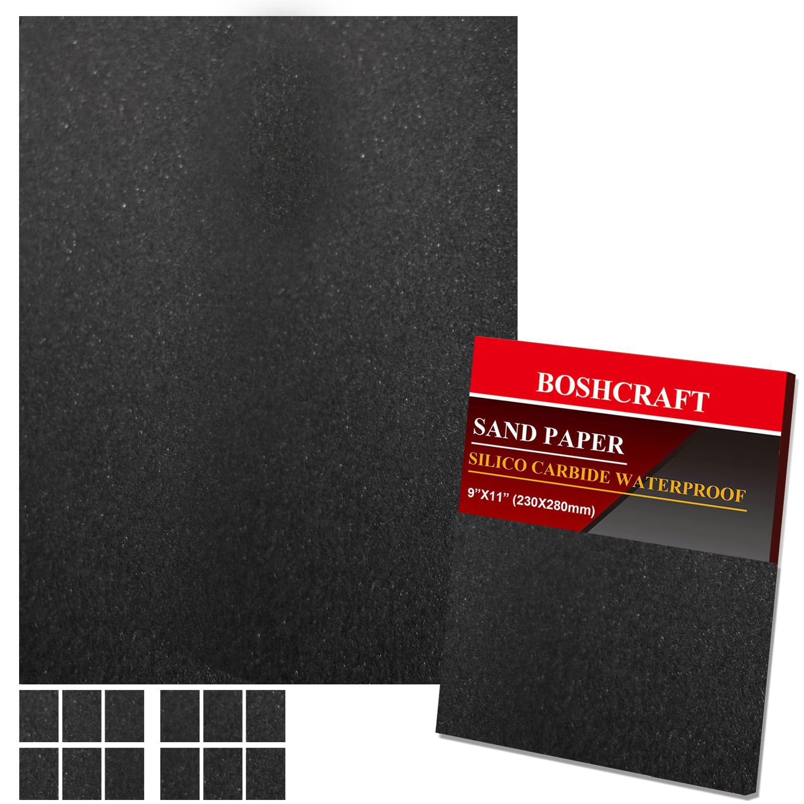 Boshcraft Papel de lija de grano 600, papel de lija húmedo y seco para lijadora de mano de madera, metal, papel de lija, hojas de papel de lija de corte para uso de 9 x 11 pulgadas/12 hojas