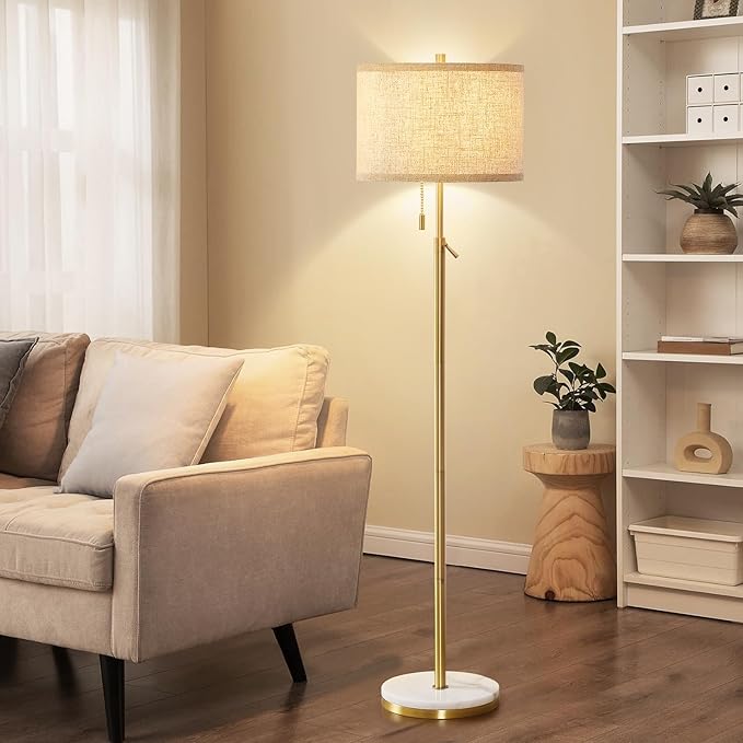 GyroVu GyroVu Marble Floor Lamp, Adjustable Height Standing Lamp with Marble Base Tall Lamp with Pull Chain Switch Floor Lamps for Living Room, Bedroom & Office Bulbs Not Included(Gold)