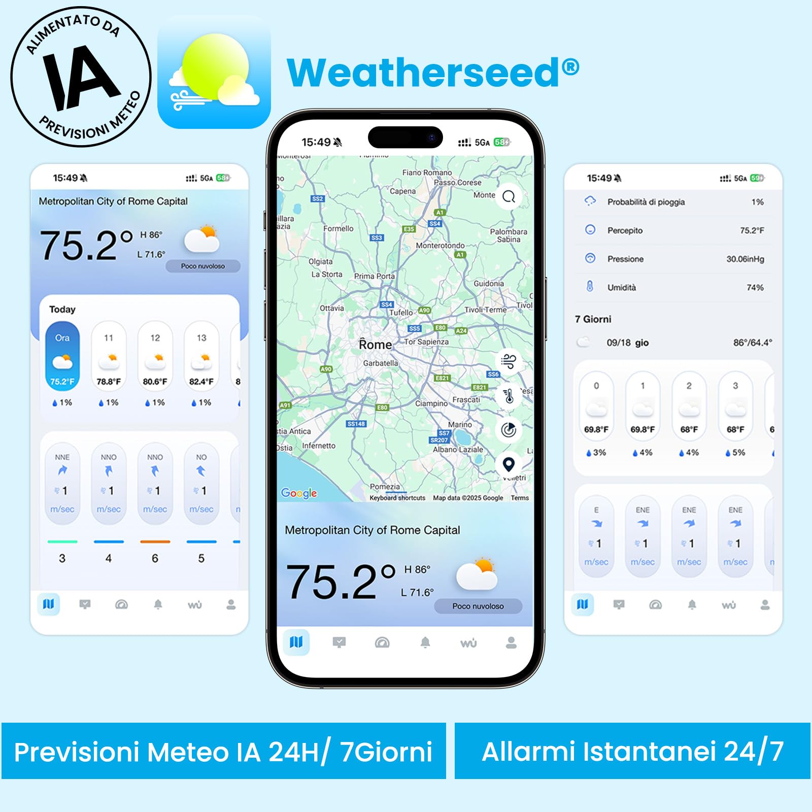 Sainlogic Stazione meteorologica intelligente con WLAN, Previsioni meteo IA 24/7 di Weatherseed®, Avvisi APP ed Email, Pluviometro e Anemometro Digitale, Archiviazione dati di 2 anni (Solo 2.4 GHz)