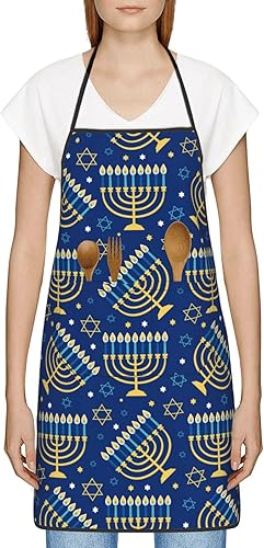 Miniatura 3 de Delantal de cocina judía Hanukkah bolsillos impermeables para cocina, pubnico, jardinería, salón de chef, regalos para mujeres y hombres