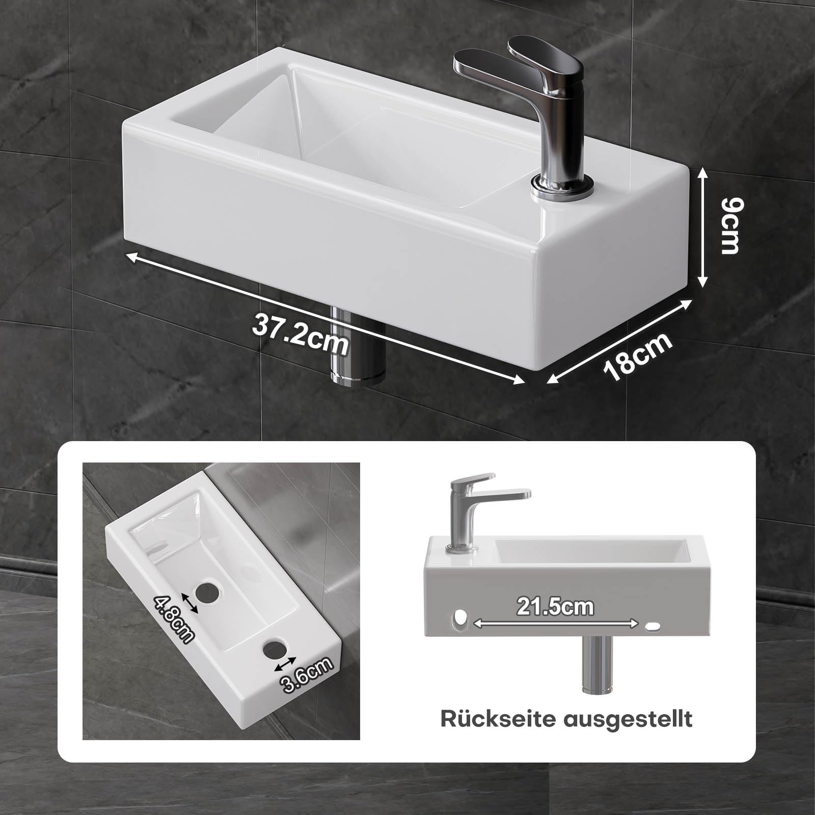 VILSTEIN Keramik Waschbecken 50cm Weiß – Aufsatz Produktbild-Vorschau 9