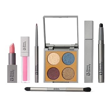 Rinna Beauty Eye & Lip Bundle - Pinky Lip Kit & Be Extra Eye Kit - Includes Lipstick, Lip Gloss, Lip Liner, Eye Crayon, Mascara, Brush & Eye Shadow Pallet- Vegan & Anti-Aging Variety Pack of 7