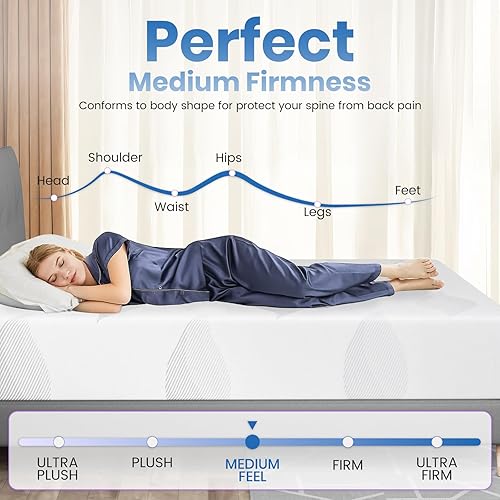 Miniatura 7 de KOW Colchón California King de 8 pulgadas, colchón de espuma viscoelástica de gel Cal King en una caja con funda extraíble lavable, firmeza media,