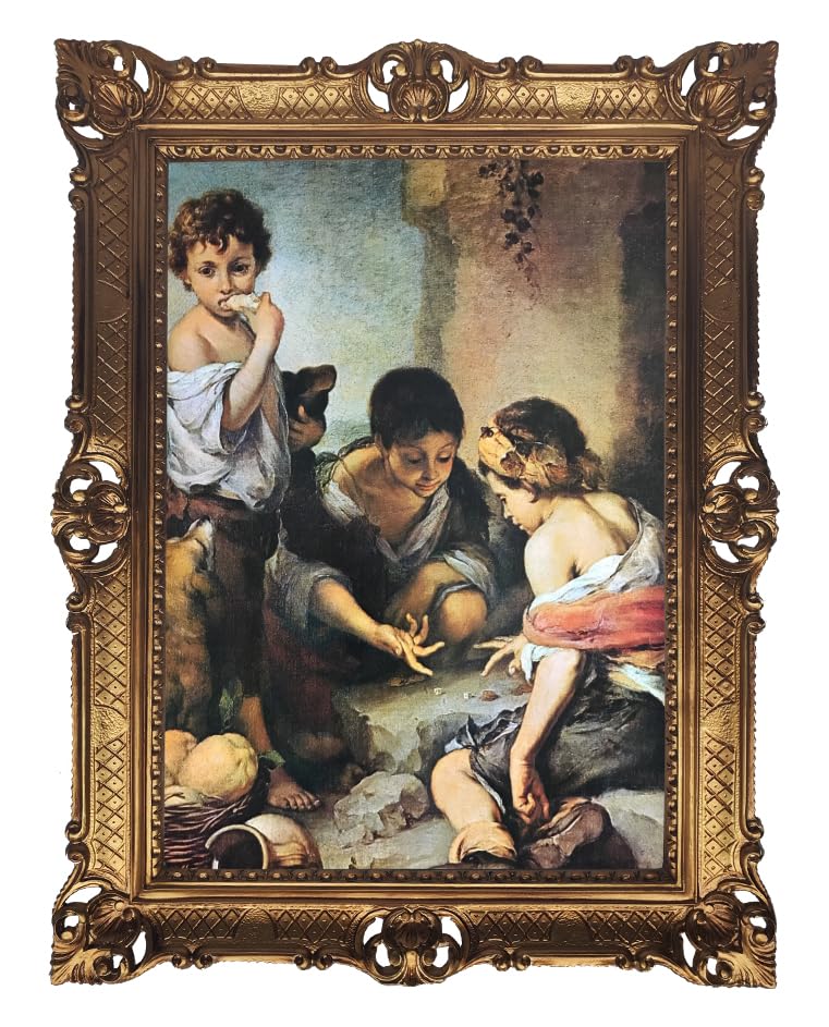 Lnxp BILD FOTO 90X70 CM Bettelbuben beim Würfelspiel By Murillo BILDERRAHMEN BILD BILDER MIT RAHMEN BAROCK RAJCO Wandbild Kunstdrucke Gemälde Retro Repro Antik für Cafe Bar Home Büro Praxis 58B