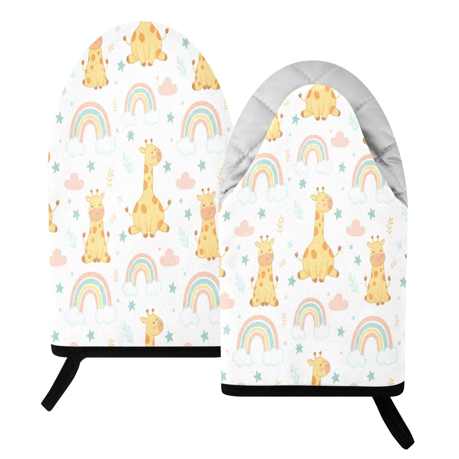 BURSTDDY Rainbow Giraffe Oven Mitt,Heat Resistant Kitchen Mitts for Cooking