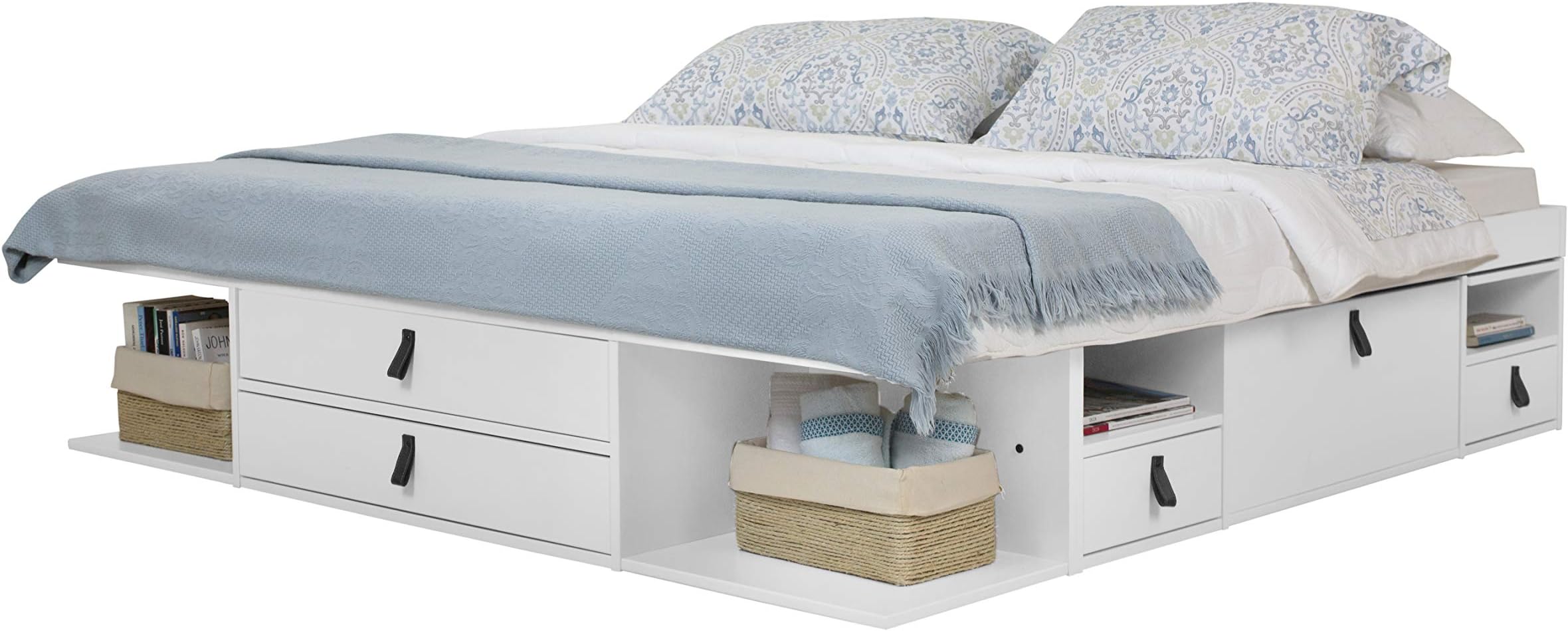memomad Bali Storage Platform Bed with Drawers (Queen Size, Off White)
