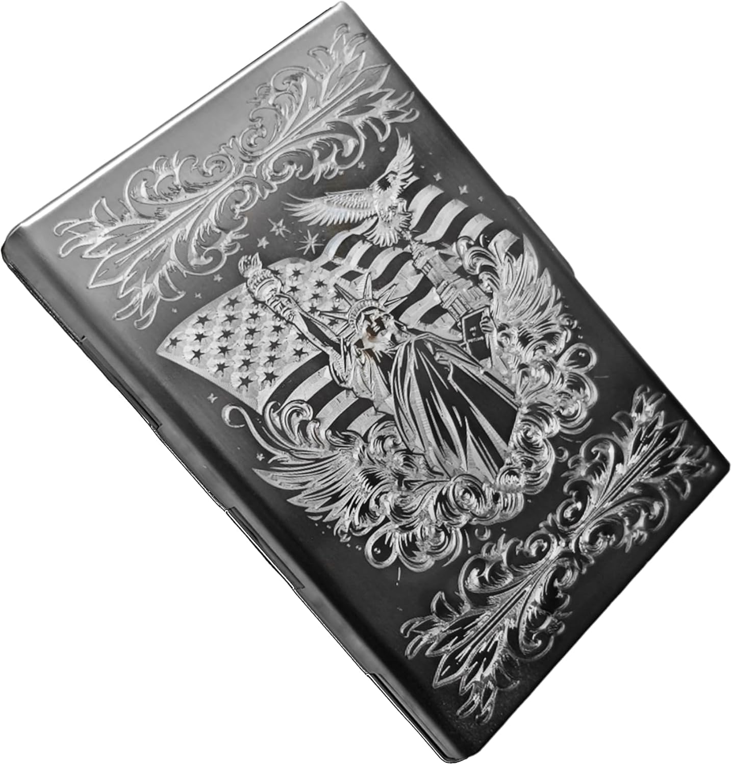 US Independence Freedom Liberty Wallet Card Holder RFID Protected Engraved Custom Text Stainless Steel Case with Release Button Unique Gift USIN-CL1-DS4