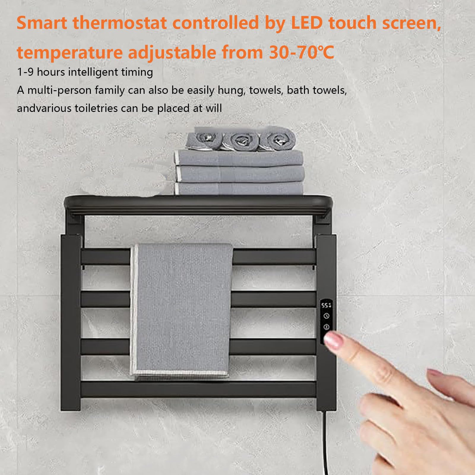 HAZARA Scaldasalviette Elettrico Bagno 50 * 50cm, Termoarredo Bagno con Timer/Temperatura Regolabile/Display a LED, Scaldasalviette Rack,White