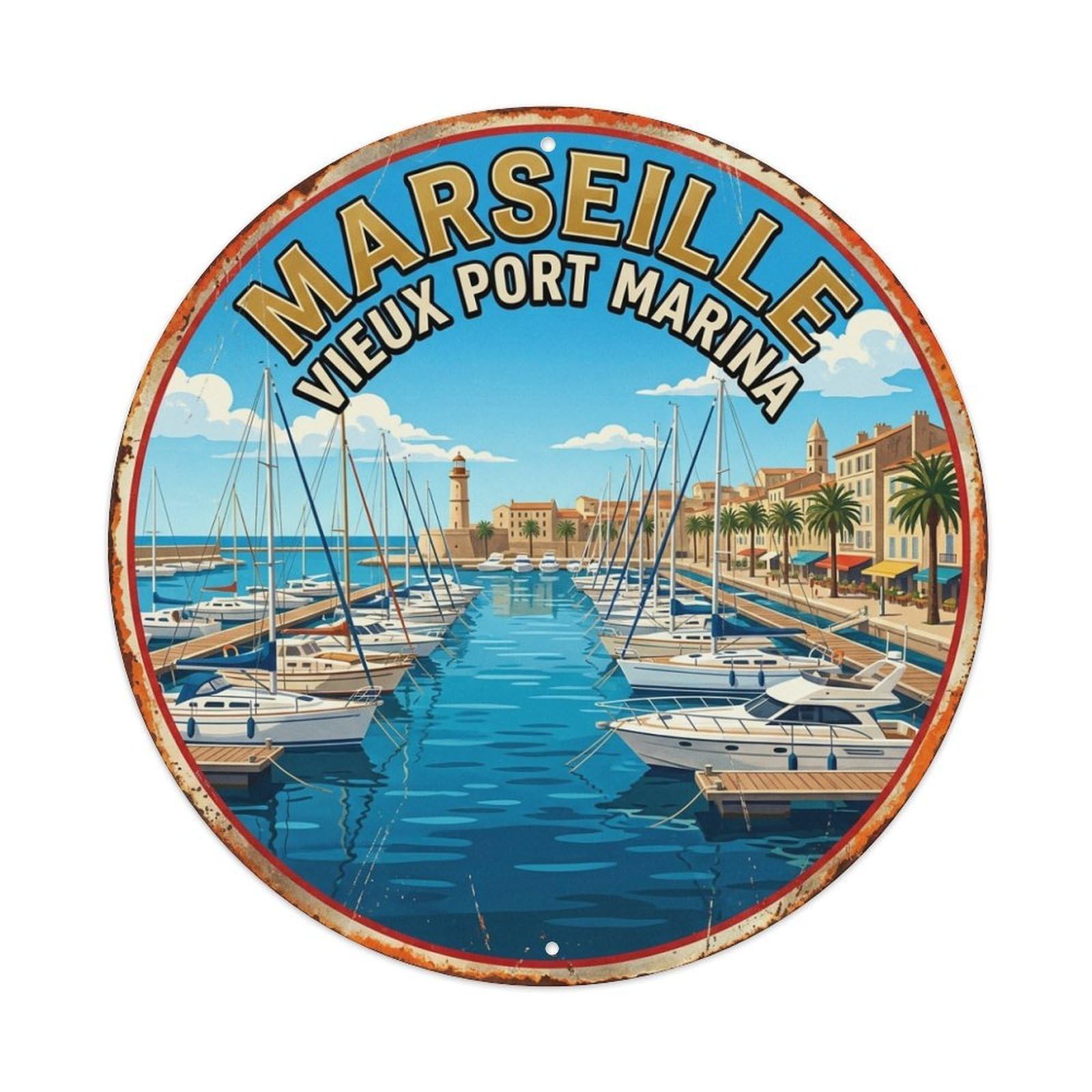 Vieux Port Marseille Marina Waterfront View Metal Tin Sign