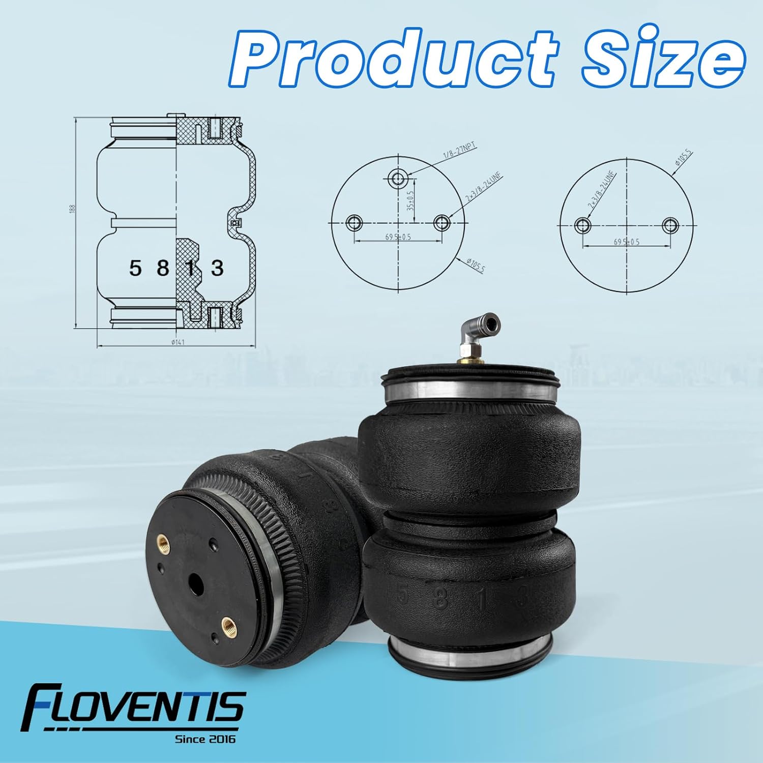 2Pcs Air Spring Bags Suspension Kit for 2014-2024 Ram 2500 2WD and 4WD Pickups Ultimate Rear Helper Bag Spring Towing 5000 lbs (7X88289)