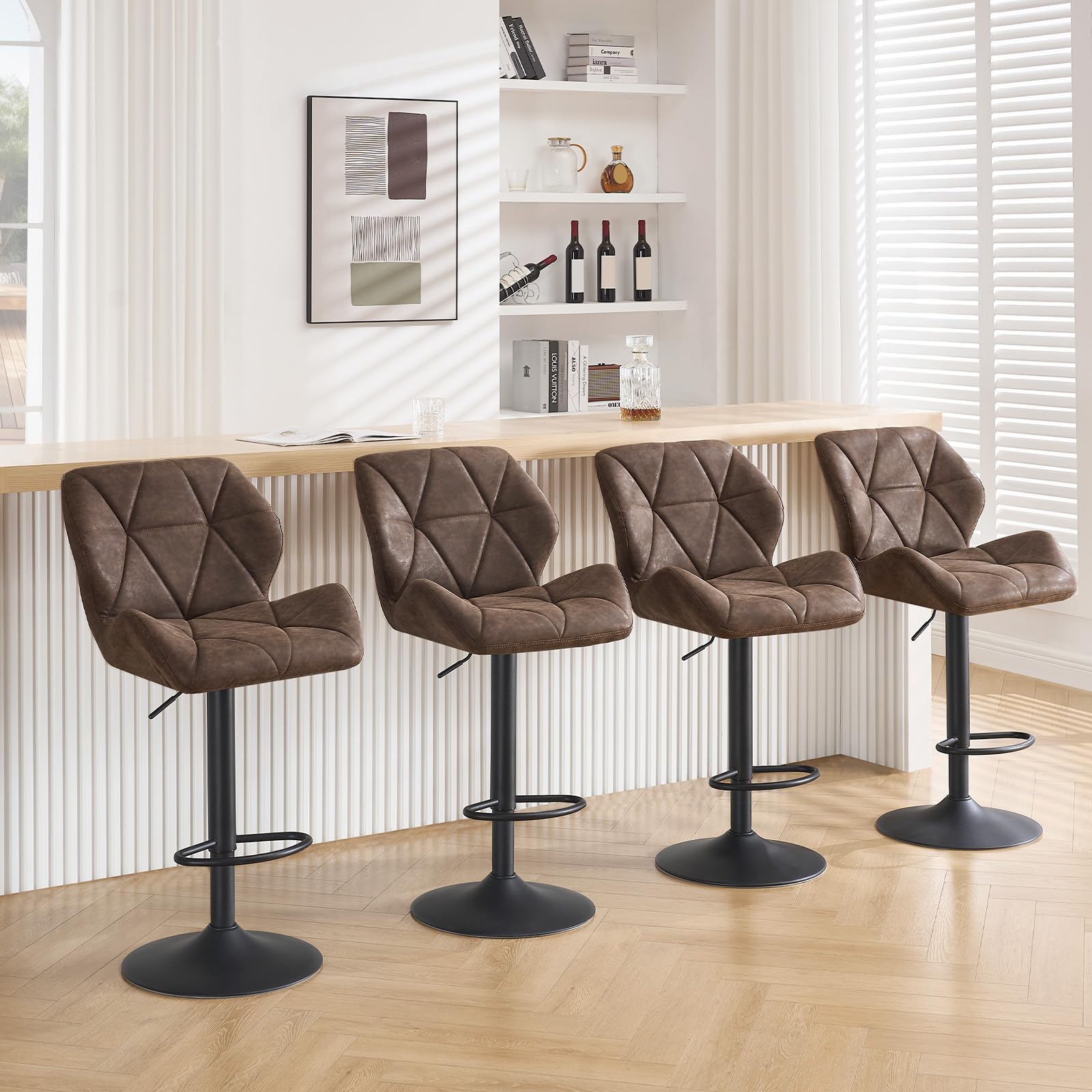 WOLTU Barhocker 2er Set Barstuhl Tresenhocker Bistrohocker Designer Hocker mit Rückenlehne, höhenverstellbar, drehbar, Kunstleder Stahl, Dunkelbraun