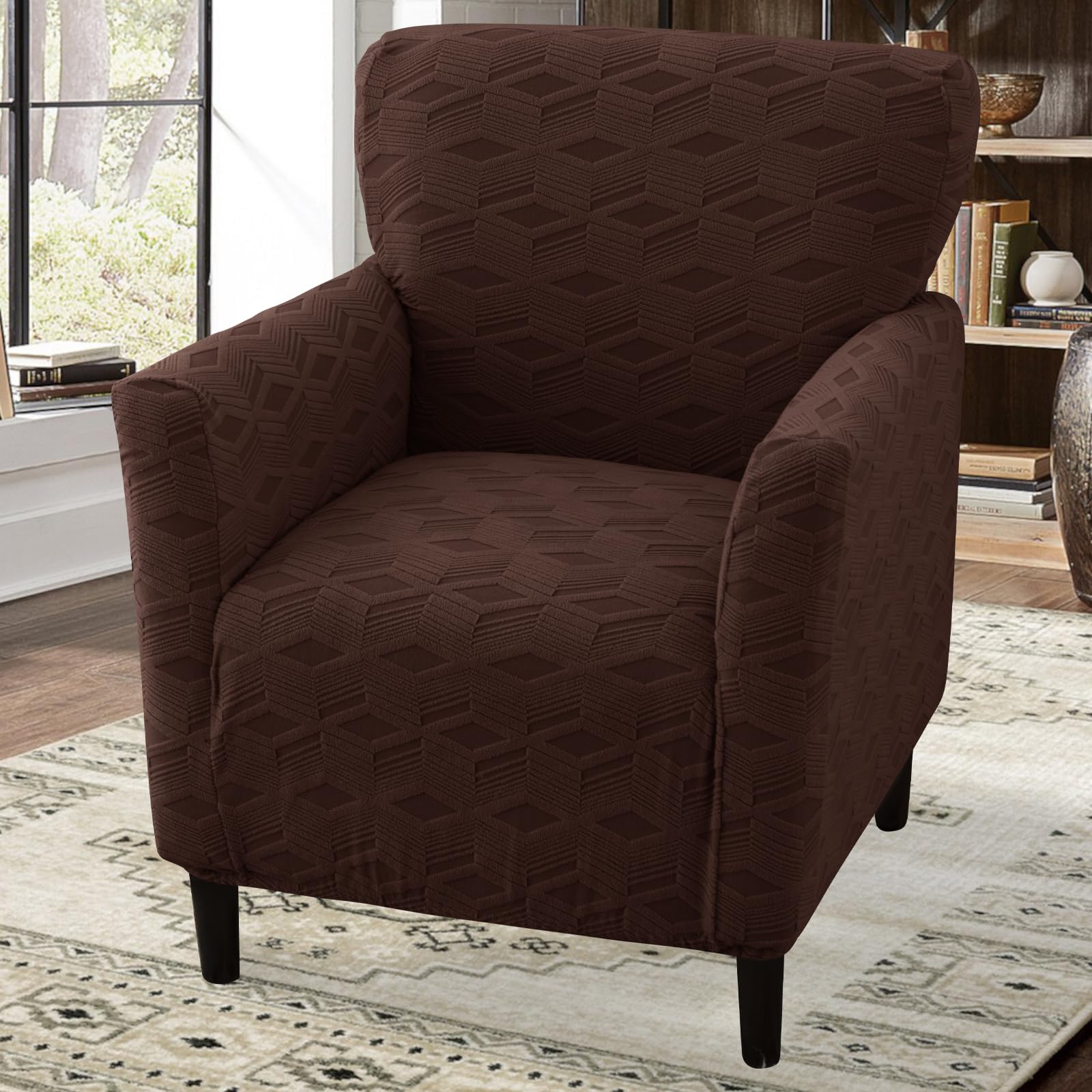 LiveGo Stretch Banquet Armchair Slipcover, Knit Chair Covers with Arms, Non-Slip Waterproof Chair Slipcover for Living Room, Office, Reception, and Pet-Friendly Furniture Protector (Dark Brown C) โ image 1