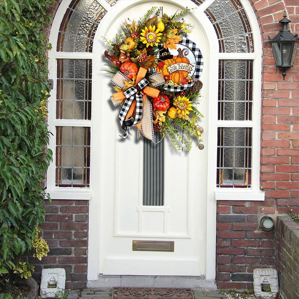 40 cm Herbstkranz for Haustür-Dekoration, Herbst-Ahornblatt-Kürbis-Beeren-Girlande, künstlicher Blumenkranz, Herbstkranz for Thanksgiving, Innen-Kamin-Fenster-Dekoration