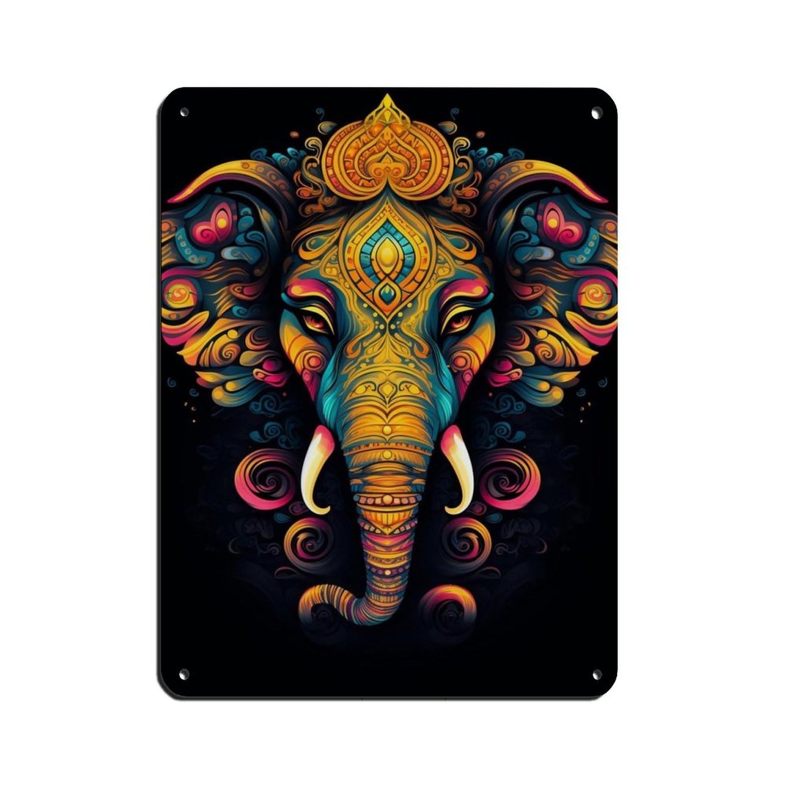 Colorful Ganesh Art (2) Retro Poster Metal Tin Sign Chic Art Retro Iron Painting Bar People Cave Cafe Family Garage Poster Wall Decoration 12x16inch(30x40cm)