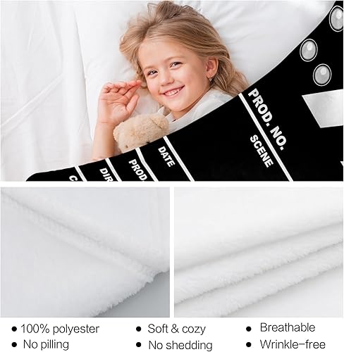 Miniatura 4 de Manta de tablilla de película, regalos temáticos de tablero de director de película para adultos y niños, manta de felpa suave y cálida para niños y